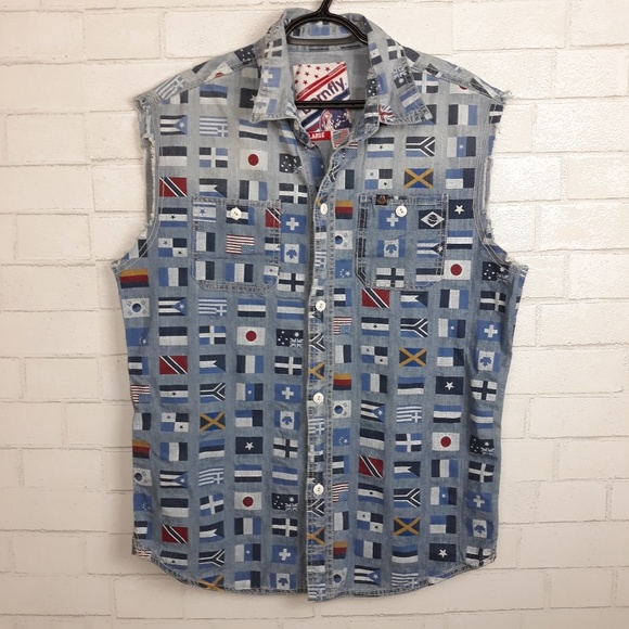 Born Fly Other - Born Fly World Flag Sleeveless Denim Shirt